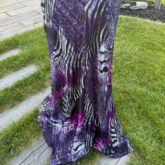 Y2K May Queen Couture Strapless Sheer Animal Print Chiffon Sequin Maxi Gown - Picture 6 of 16